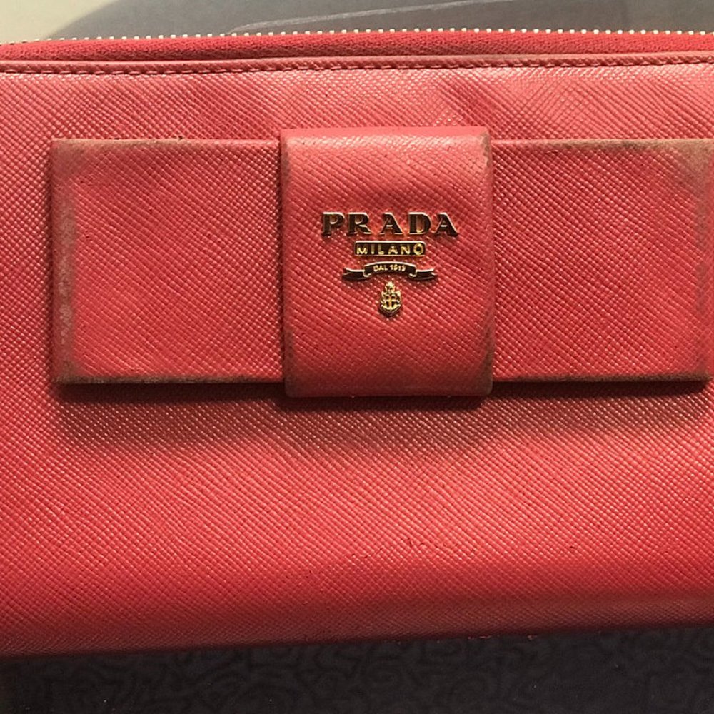 Prada Pink Saffiano Bow Wallet